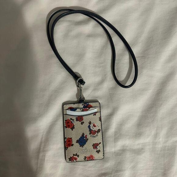 NEW Floral Coach lanyard ID leather wallet - Picture 1 of 3
